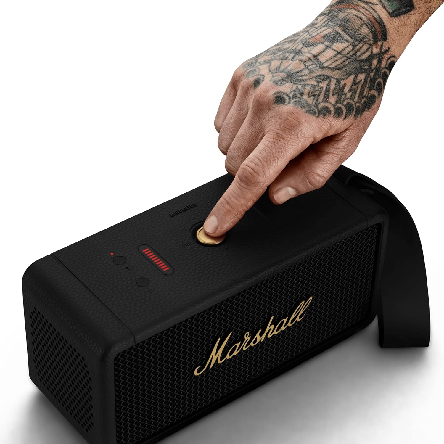 Marshall Middleton Bluetooth Wireless Portable Speaker, 20+ hours of portable playtime, IP67 water resistance - Black & Brass