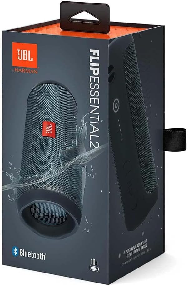 10-hour Battery Life, Black JBL Flip Essential 2 Portable Bluetooth Speaker with Rechargeable Battery, IPX7 Waterproof
