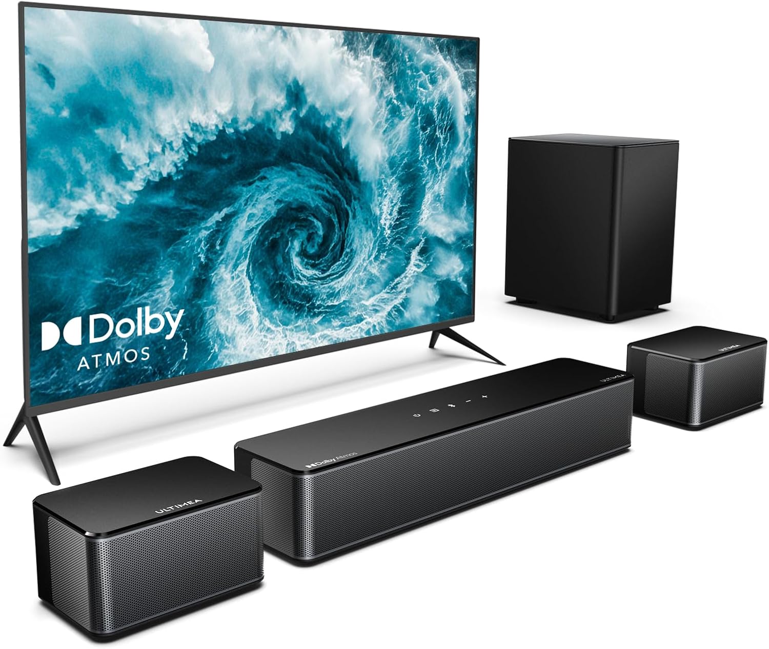 ULTIMEA 5.1 Soundbar with Dolby Atmos, 410W Surround Sound System Sound Bar for TV, Sound Bar with Wireless Subwoofer, Surround and Adjustable Bass Home Audio TV Speakers, APP Control, Poseidon D60