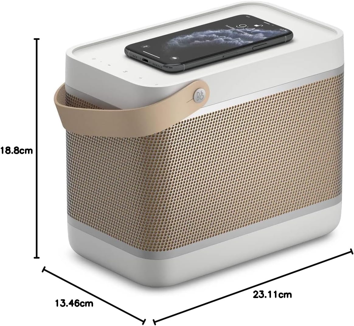 Bang & Olufsen Beolit 20 - Powerful Loud Wireless Home and Portable Bluetooth Speaker with 360 Degree Sound and Integrated Qi Wireless Phone Charging Pad - Gray Mist