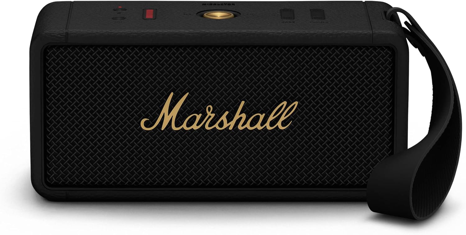 Marshall Middleton Bluetooth Wireless Portable Speaker, 20+ hours of portable playtime, IP67 water resistance - Black & Brass