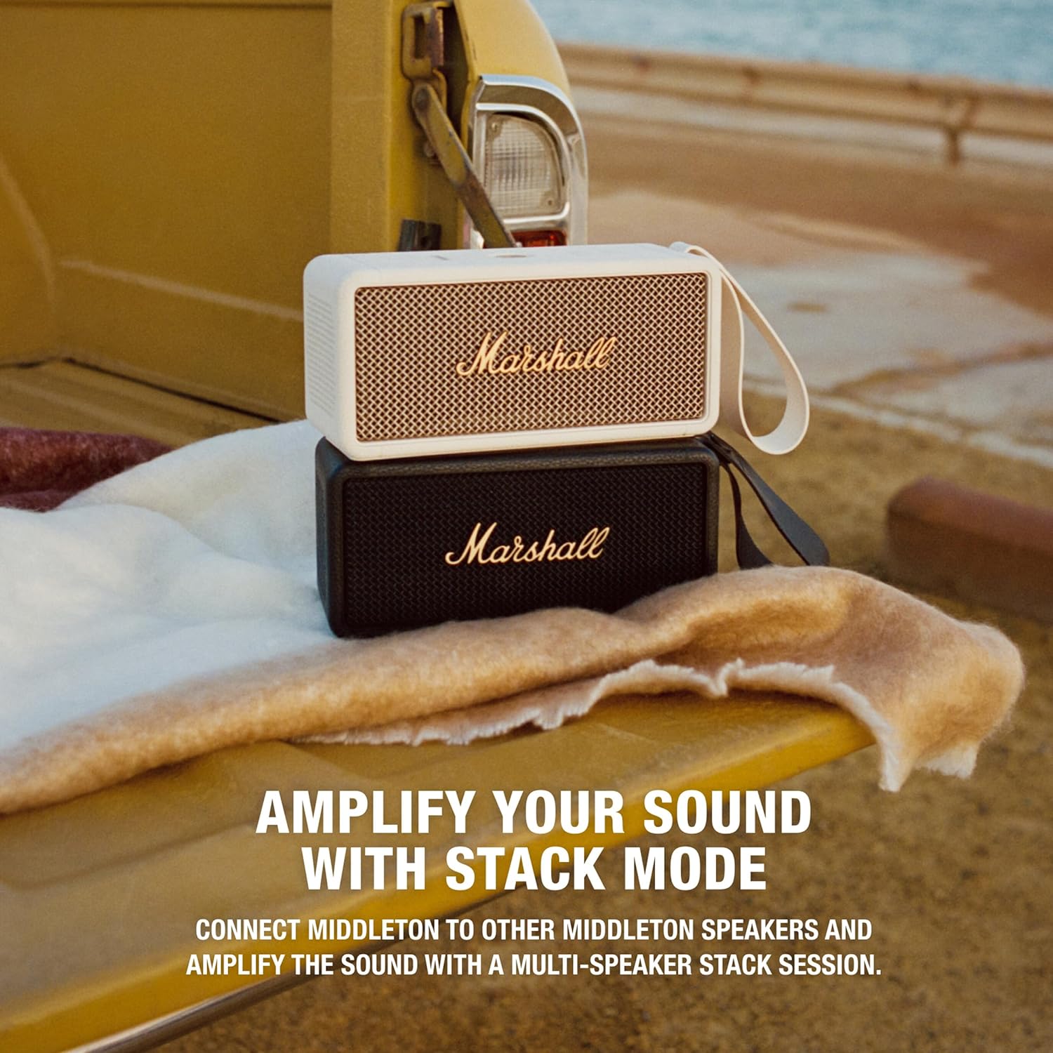 Marshall Middleton Bluetooth Wireless Portable Speaker, 20+ Hours Portable Playtime, Water Resistant IP67 - Cream