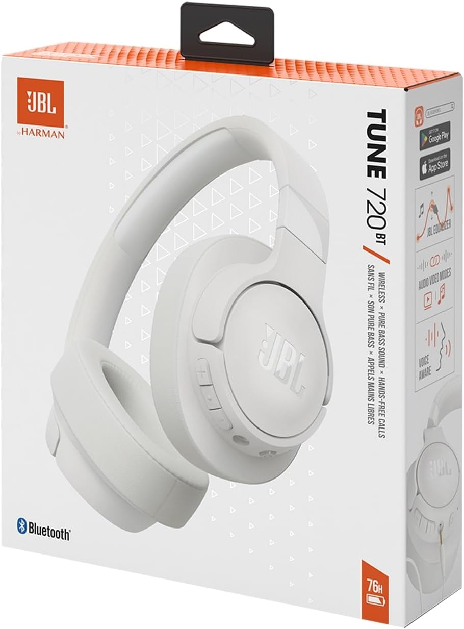 720 BT Wireless Over-Ear Headphones with Pure Bass Sound, Bluetooth 5.3, Hands-Free Calls, Audio Cable and 76-Hour Battery Life, White