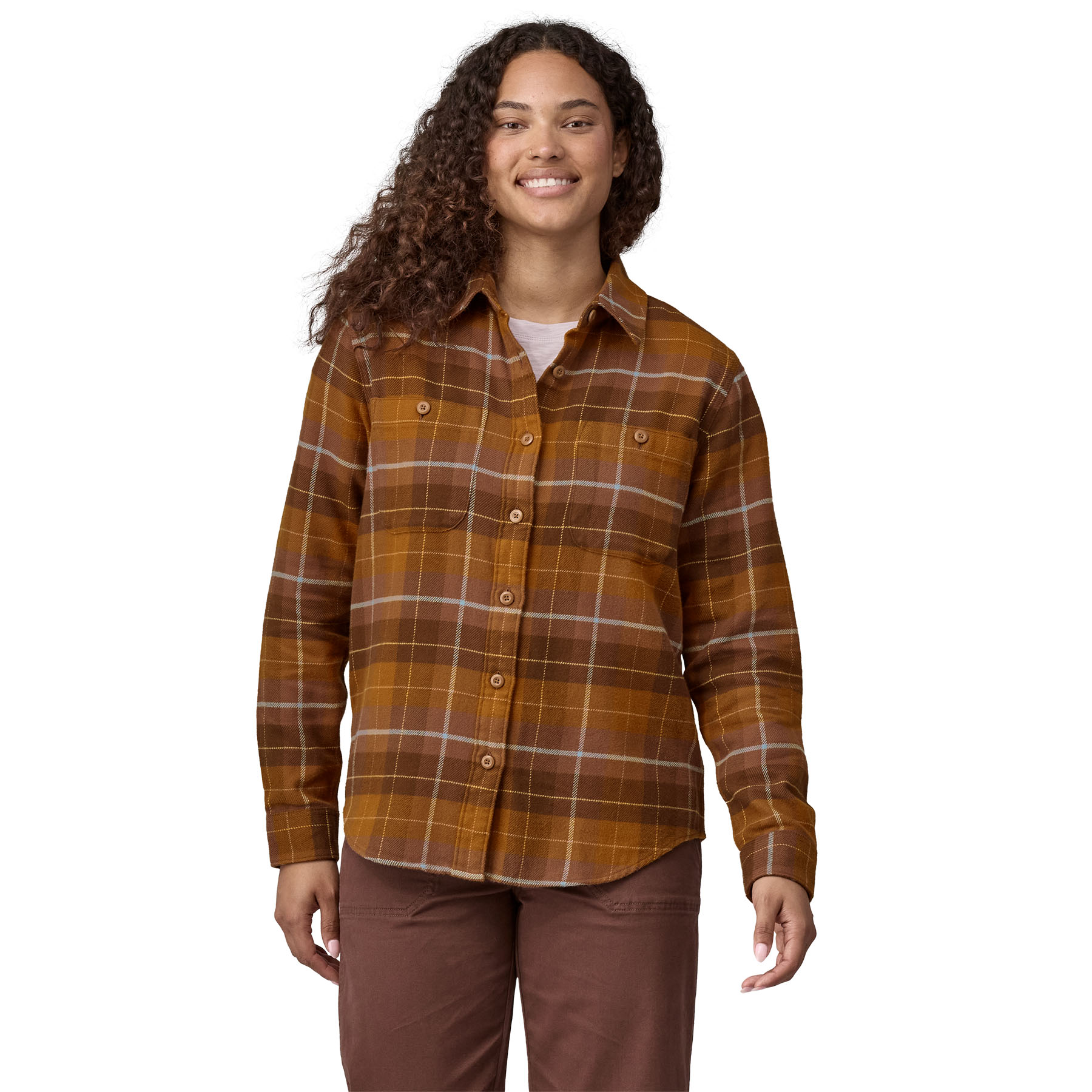 Patagonia Women's Fjord Flannel Shirt Happy Camper/Shelter Brown