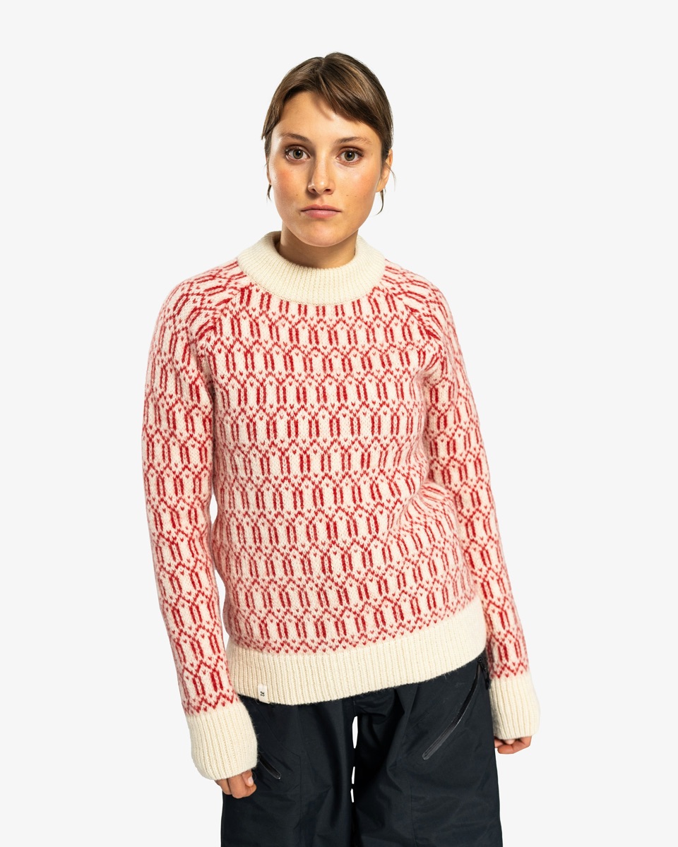 Ulvang Echo Mock Neck Sweater Womens Off White/Chilli Pepper