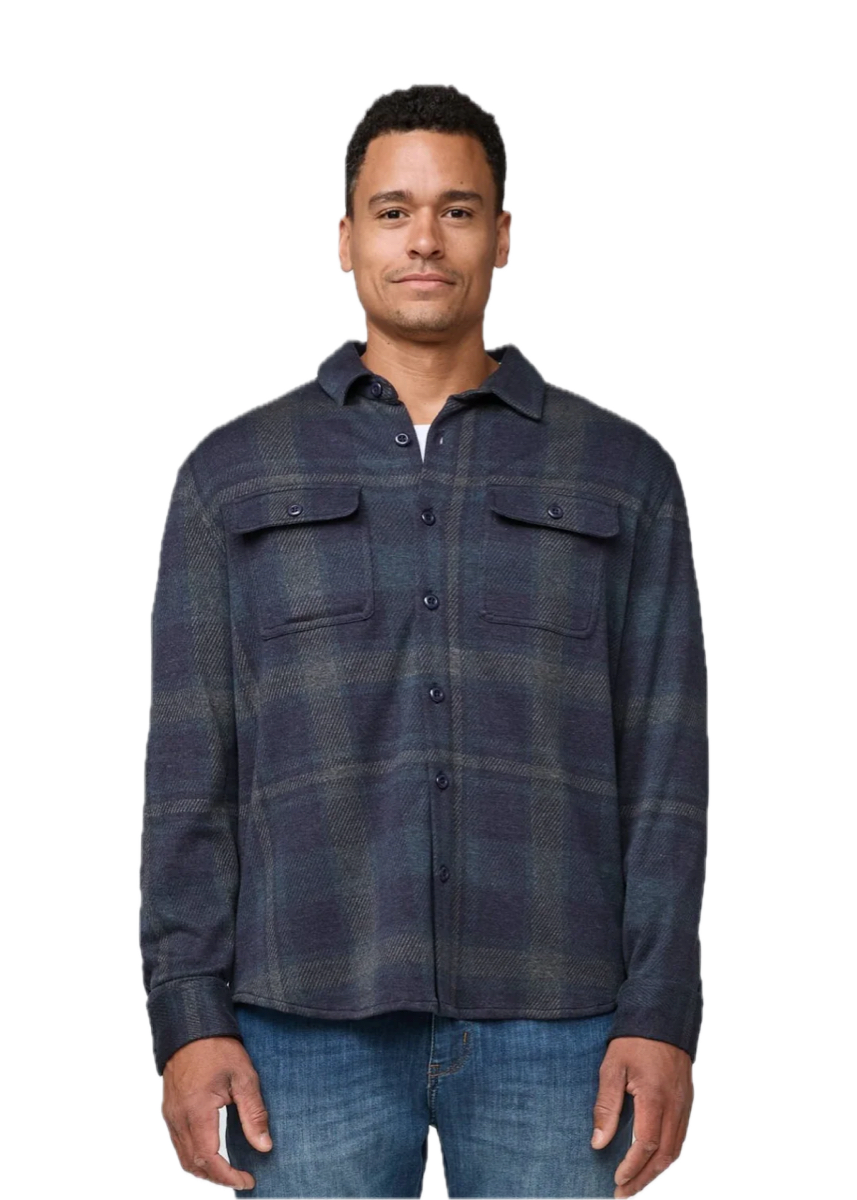 Duer Performance Flannel Button Down Heather Blue Plaid