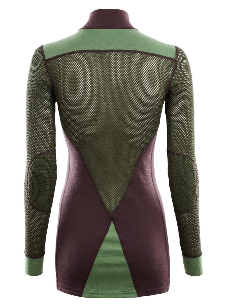 Aclima Women's WoolNet Hybrid Mock Neck Fudge/Dill/Olive Night