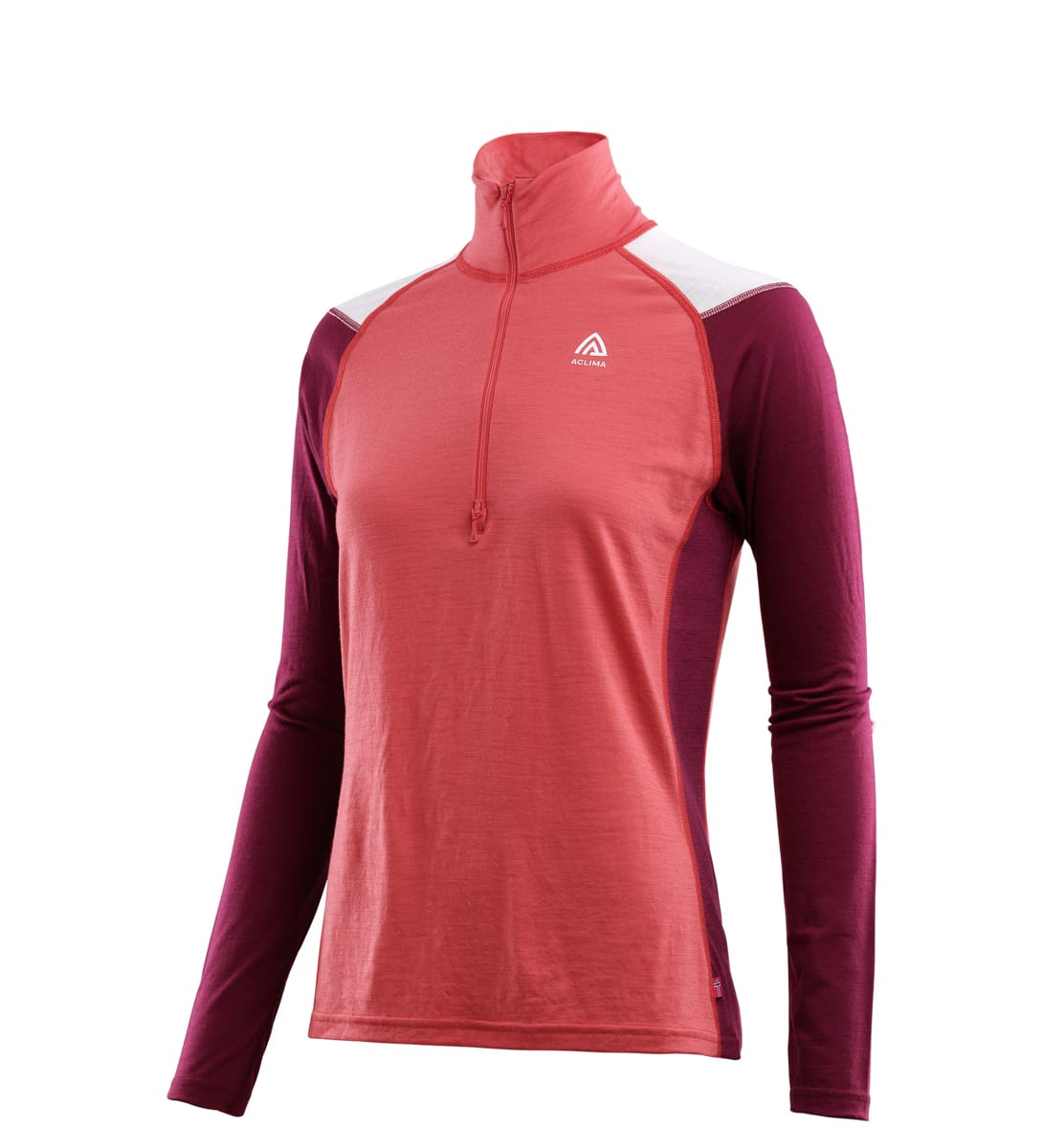 Aclima Women's LightWool Reinforced Mockneck Baked Apple/Zinfandel/Nature