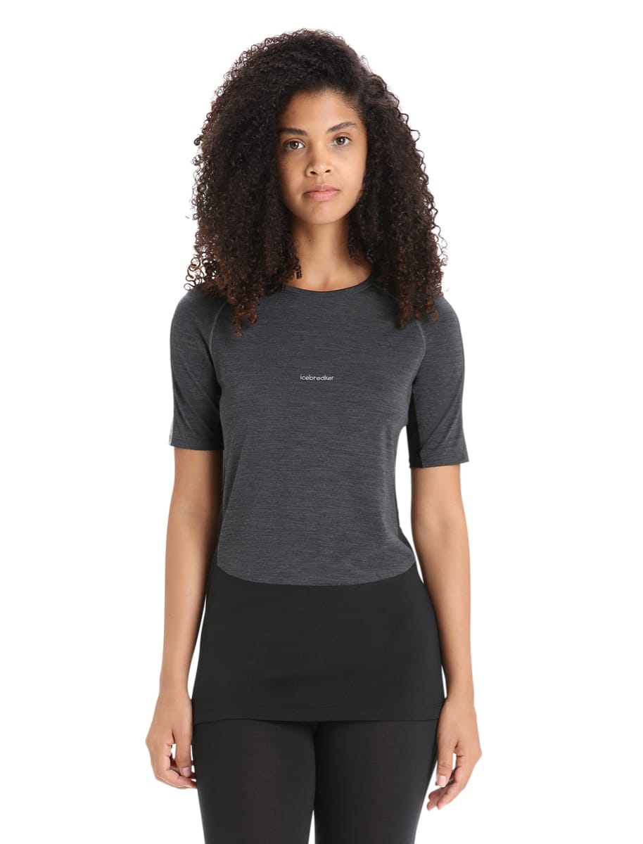 Icebreaker Women's 125 Zoneknit™ Short Sleeve Crewe Jet Heather/Black/Metro Heather/Cb