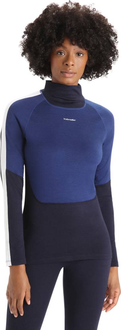 Icebreaker Women's 200 Sone Longsleeve High Nec Mid Navy/Royal Navy/Snow/Core Black