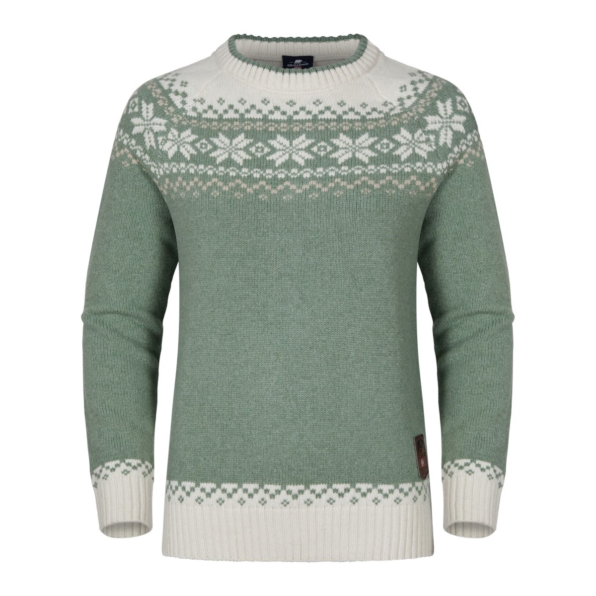 Gridarmor Women’s Snøkrystall Round Neck Ullgenser Green/White/Beige
