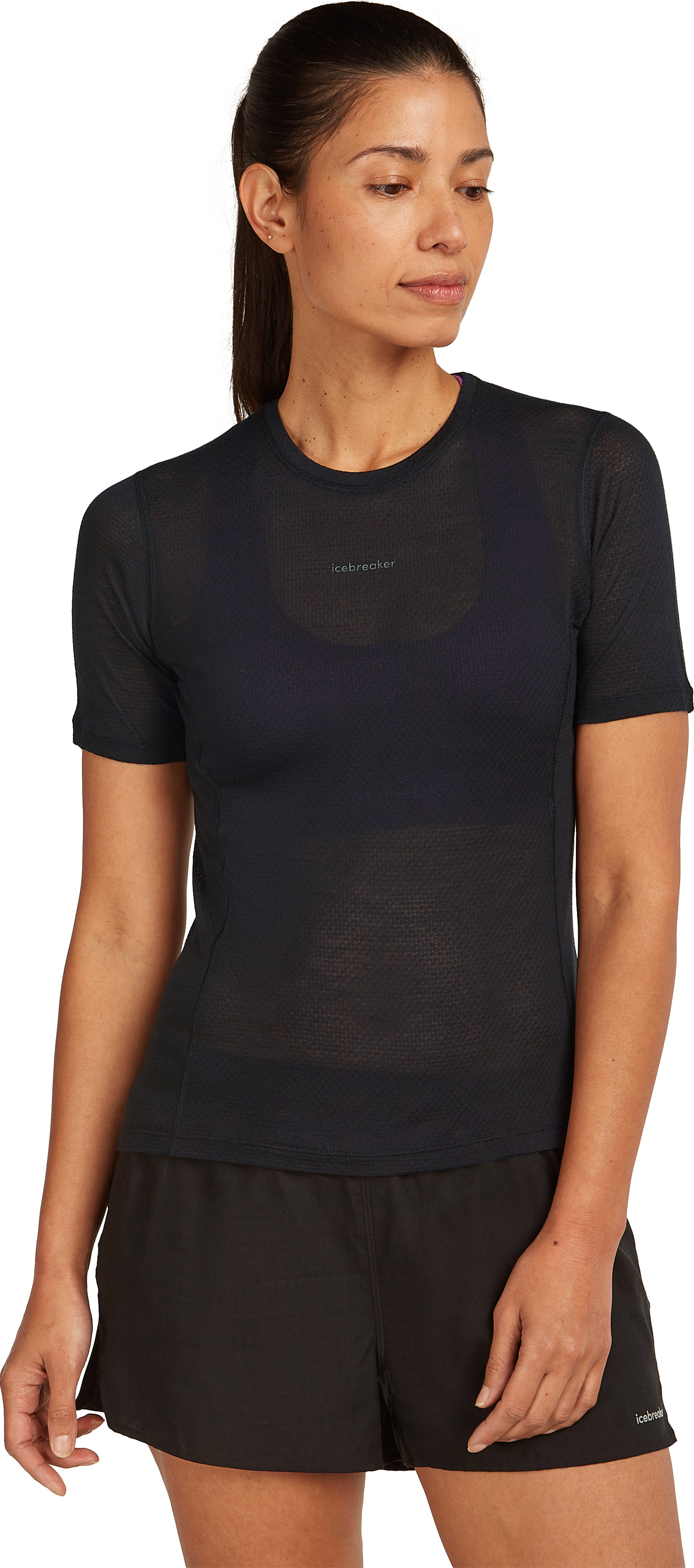 Icebreaker Women's Merino 75 Cool-Lite Featherlight Shortsleeve Crewe Black