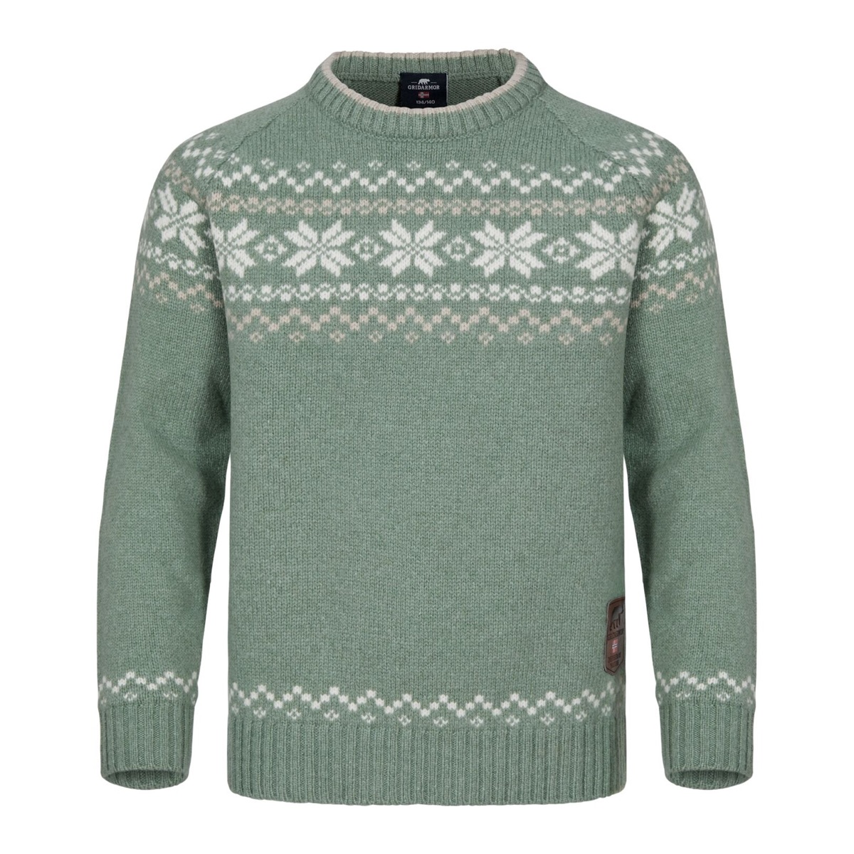 Gridarmor Kids' Snøkrystall Round Neck Ullgenser Green/White/Beige