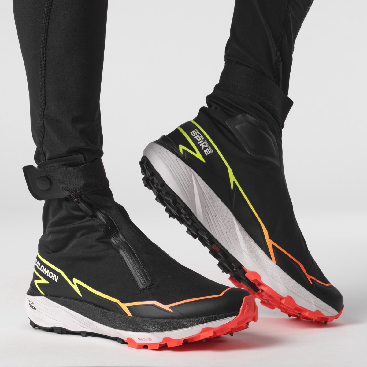 Salomon Unisex Winter Cross Spike Black/Fiery Coral/Safety Yellow