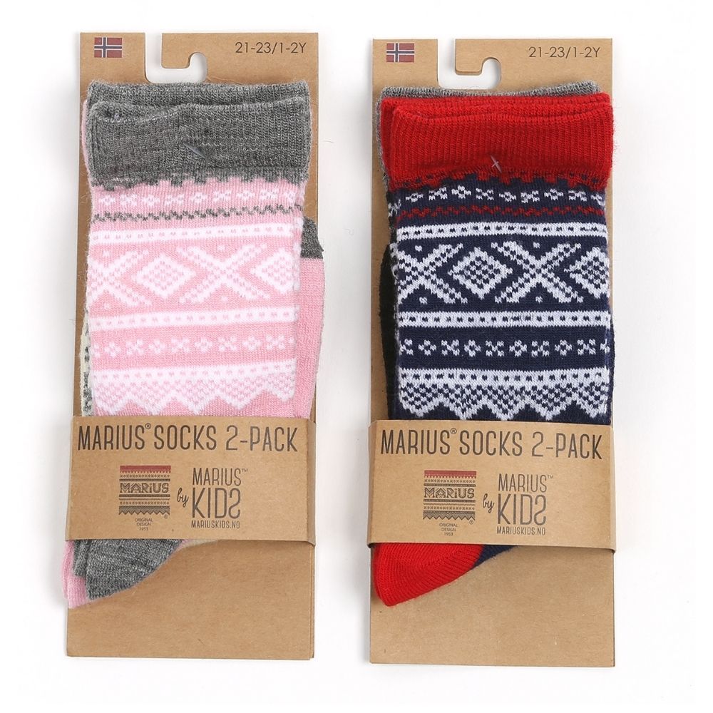 Marius Kids Kids' Thin Wool Socks 2-pack Grey And Lotus Pink