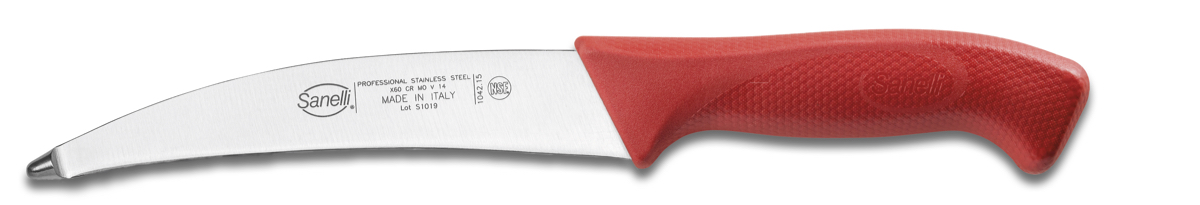 Sanelli Skinn-/Bukkkniv 15 cm. Rødt håndtak.