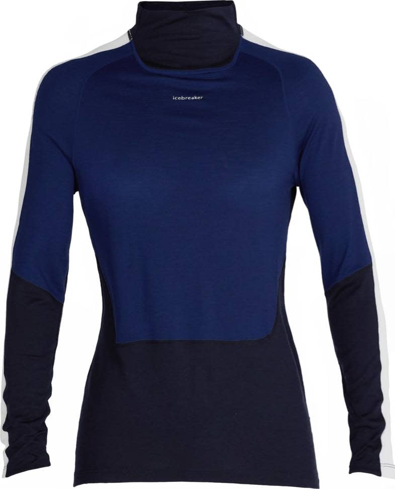 Icebreaker Women's 200 Sone Longsleeve High Nec Mid Navy/Royal Navy/Snow/Core Black