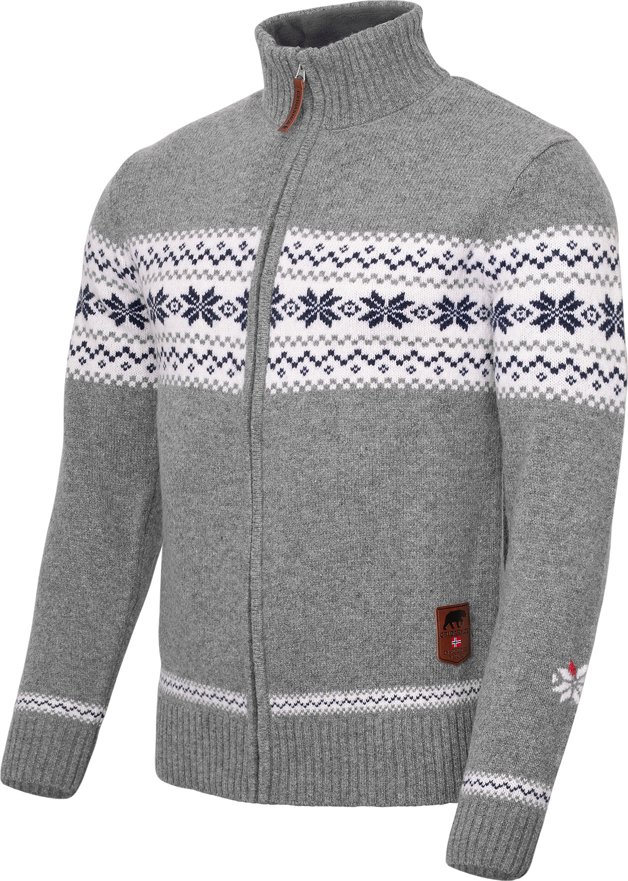 Gridarmor Men's Snøstjerne Full Zip Ullgenser Mid Grey Melange