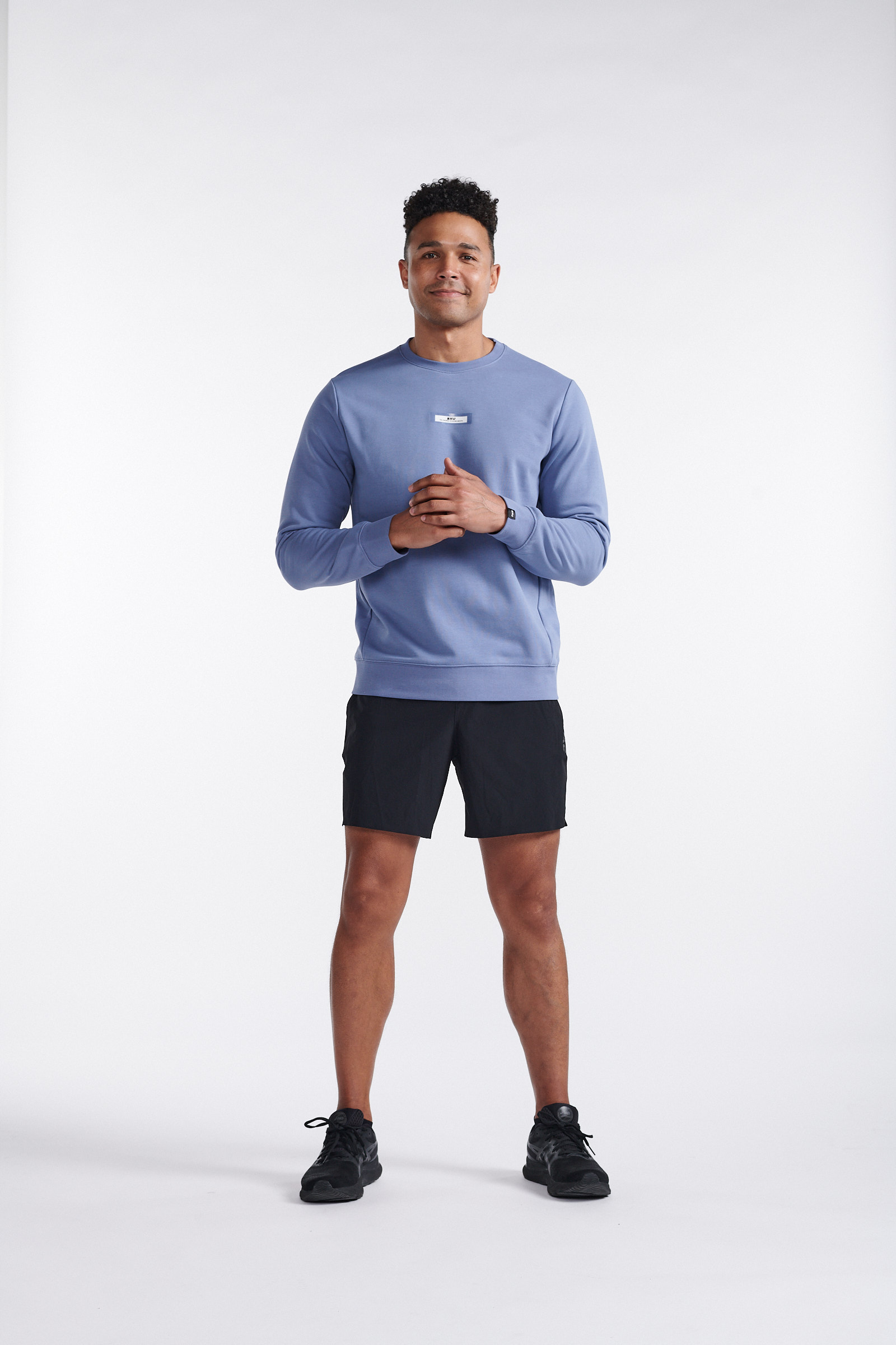 2XU Motion French Terry Crew Blue Stone/White