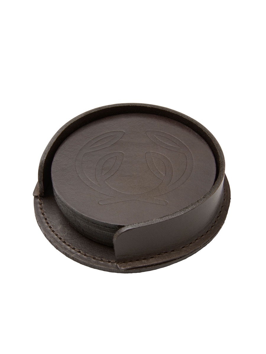 Chevalier After Hunt Coaster Set Leather Brown