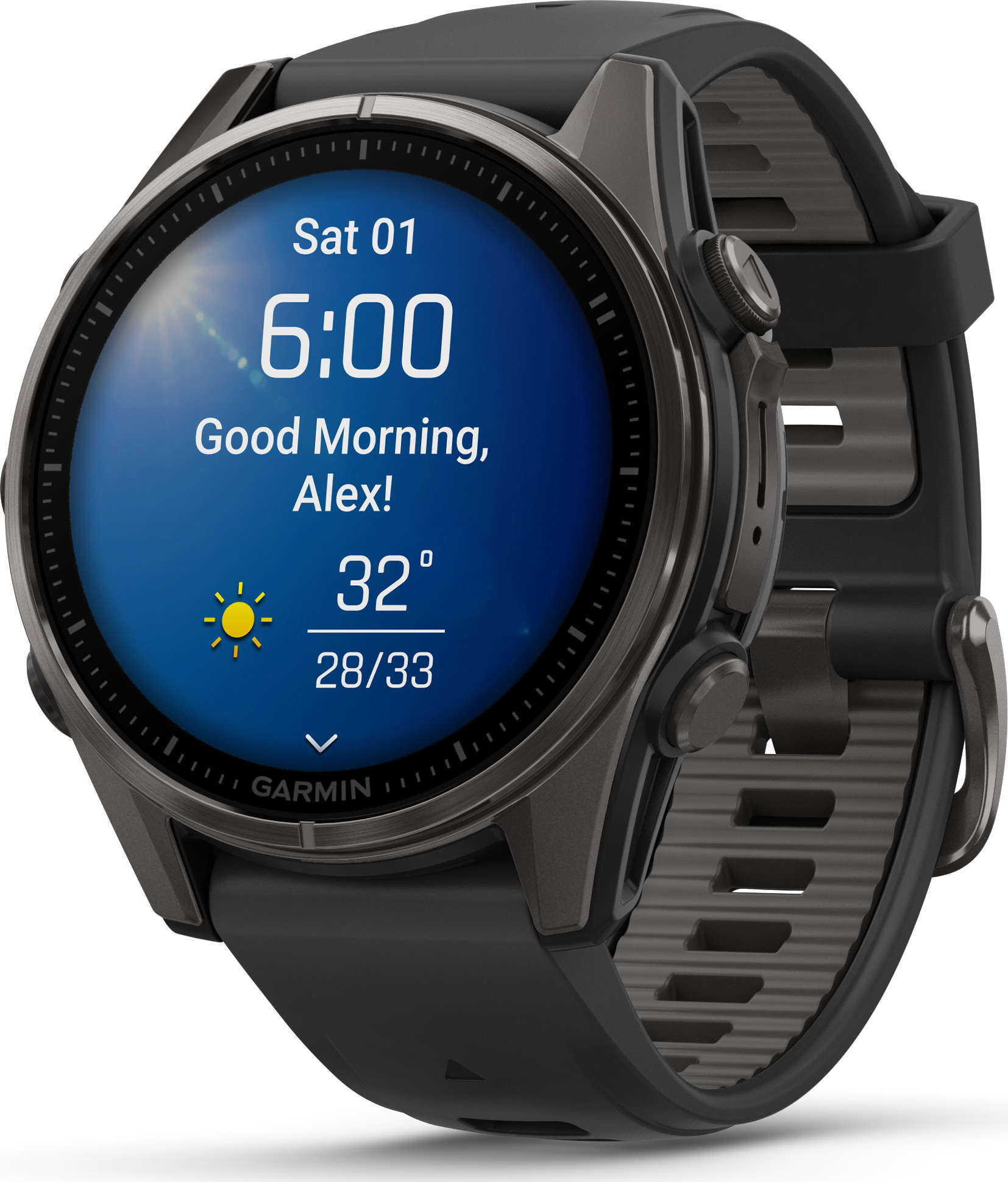 Garmin Fenix 8 Amoled 43mm, Sapphire Carbon Gray DLC Titanium - Black/Pebble Grey Silicone Strap