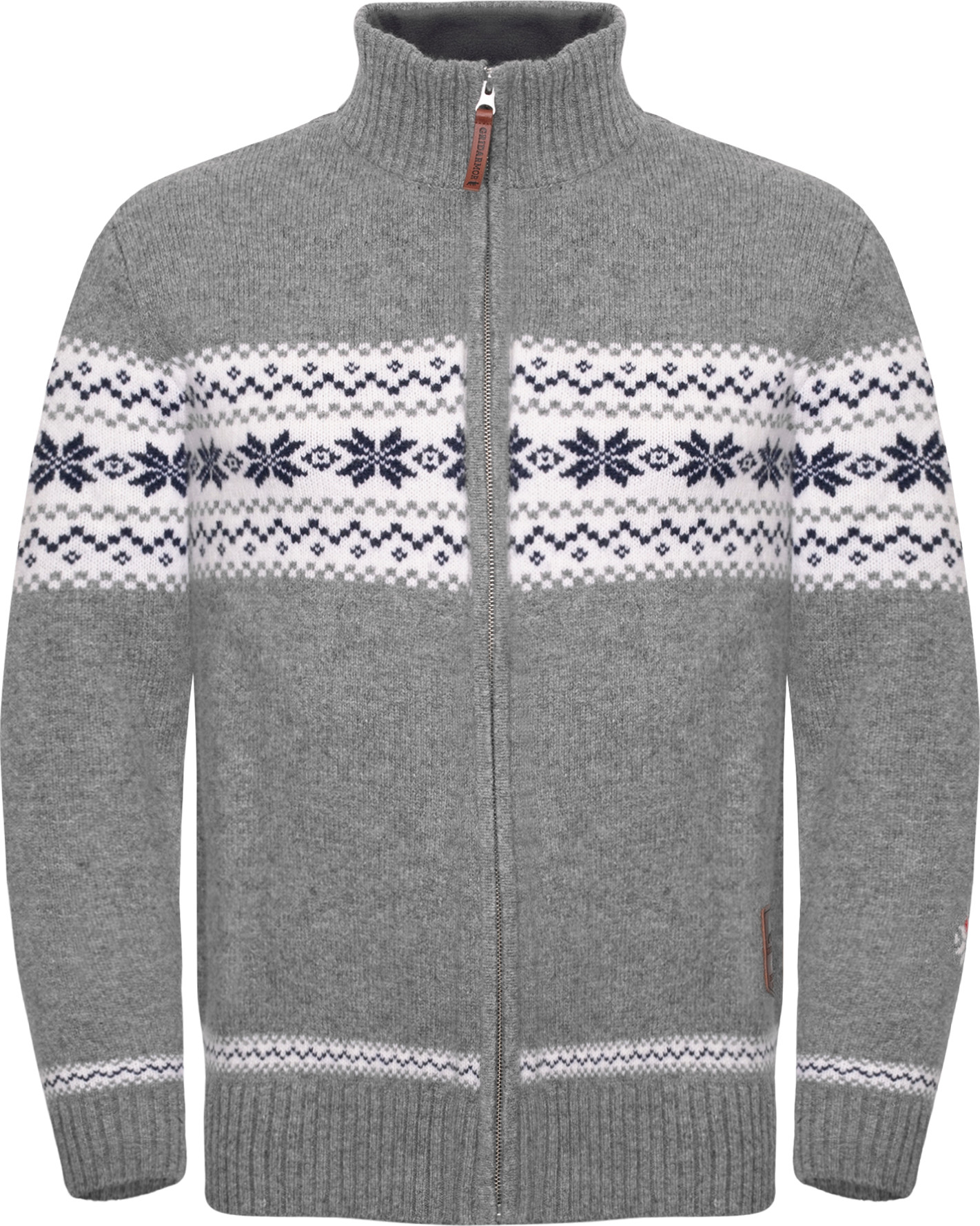 Gridarmor Men's Snøstjerne Full Zip Ullgenser Mid Grey Melange
