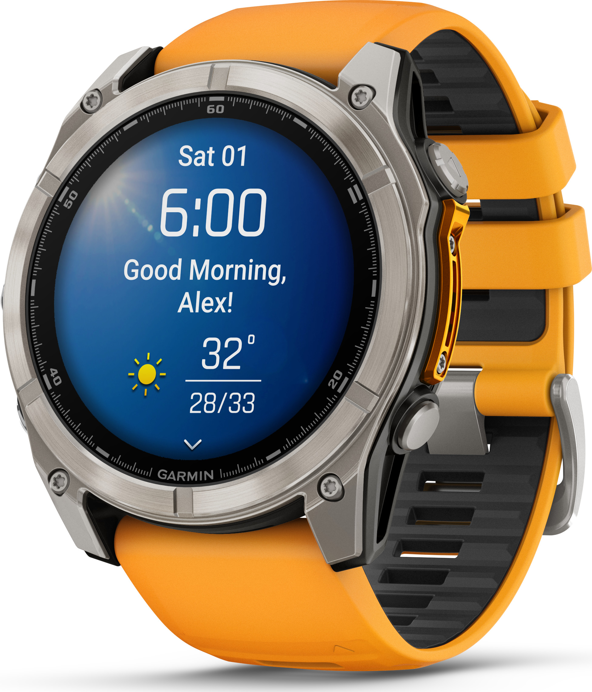 Garmin Fenix 8 Amoled 51mm, Sapphire Titanium - Spark Orange/Graphite Silicone Strap