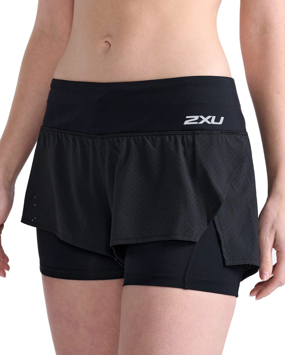 2XU Aero 2-In-1 4 Inch Shorts Black/Silver Reflective