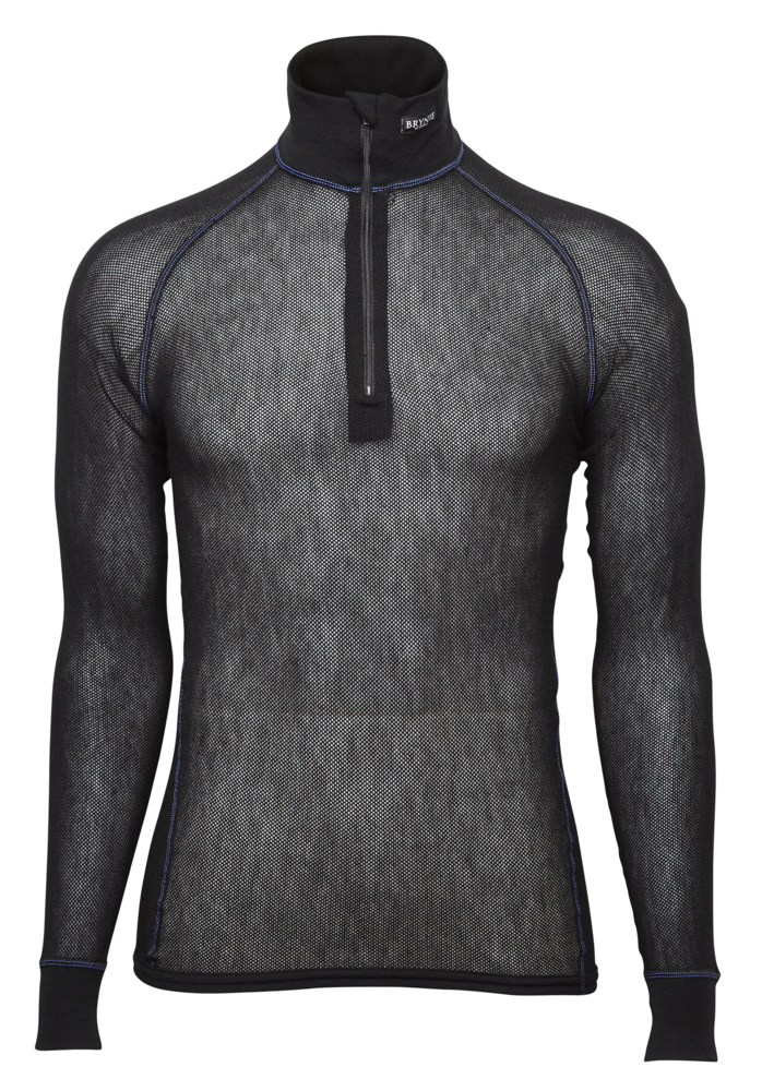 Brynje Wool Thermo Light Zip-Polo 3/4 Neck Black