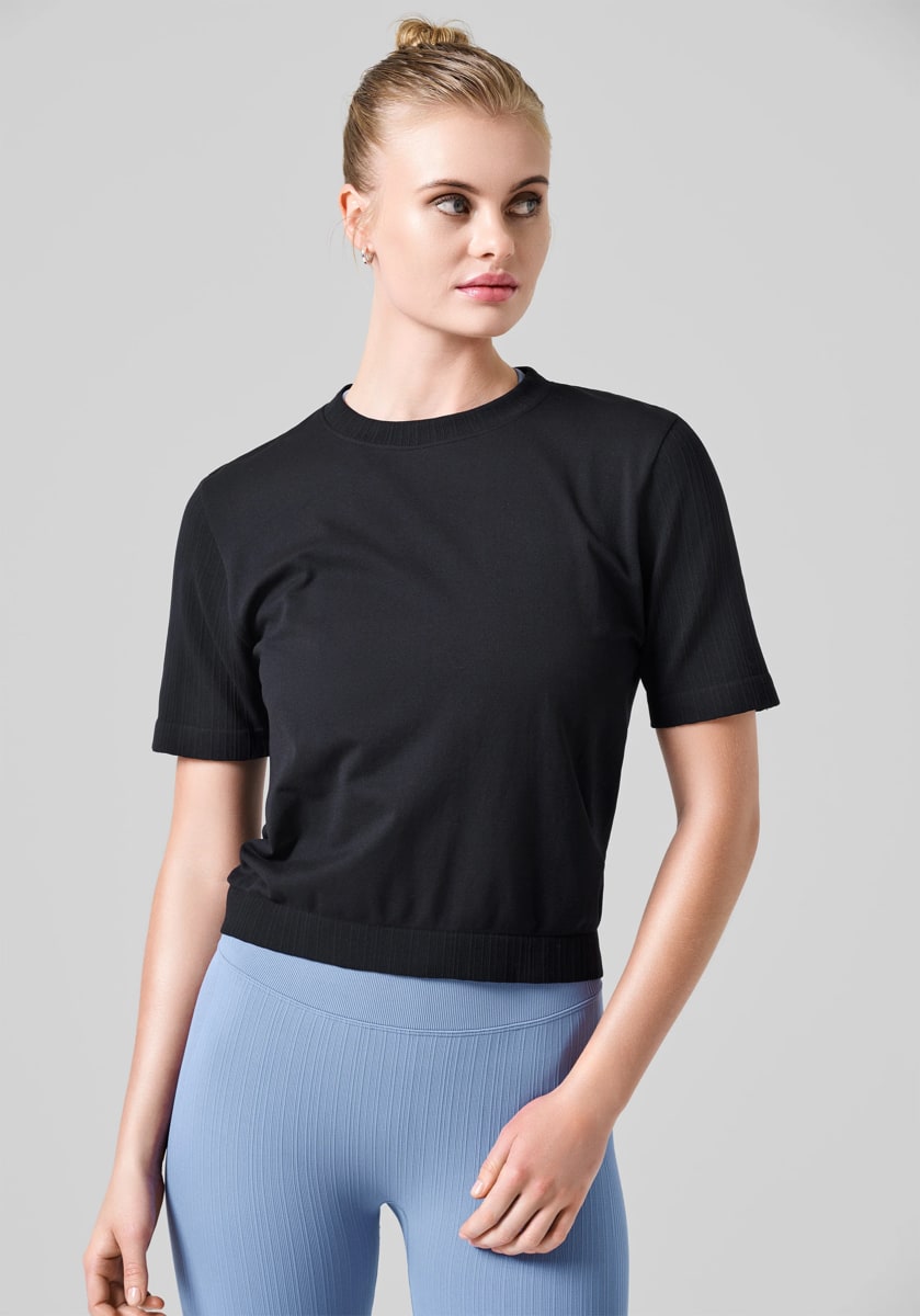 Casall Seamless Rib Sleeve Tee Black
