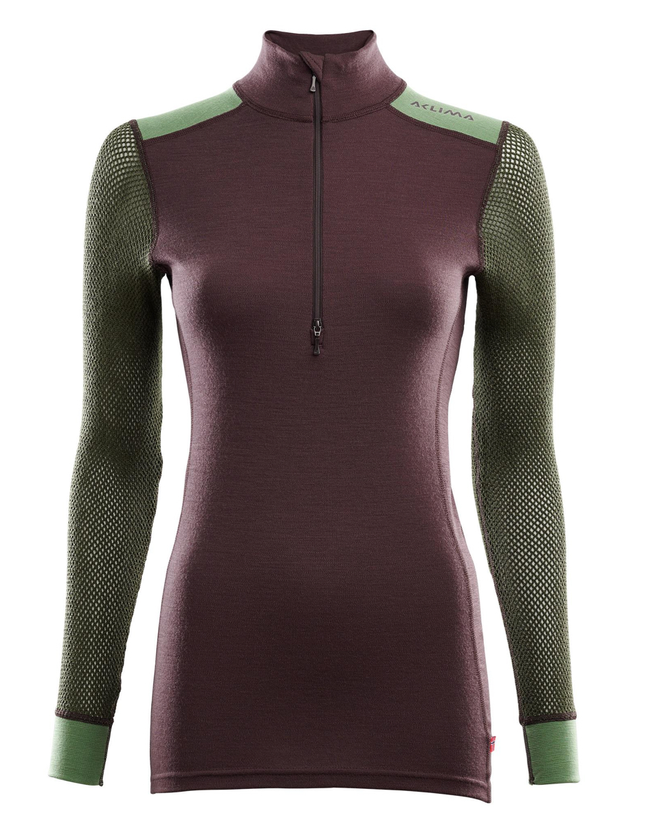 Aclima Women's WoolNet Hybrid Mock Neck Fudge/Dill/Olive Night