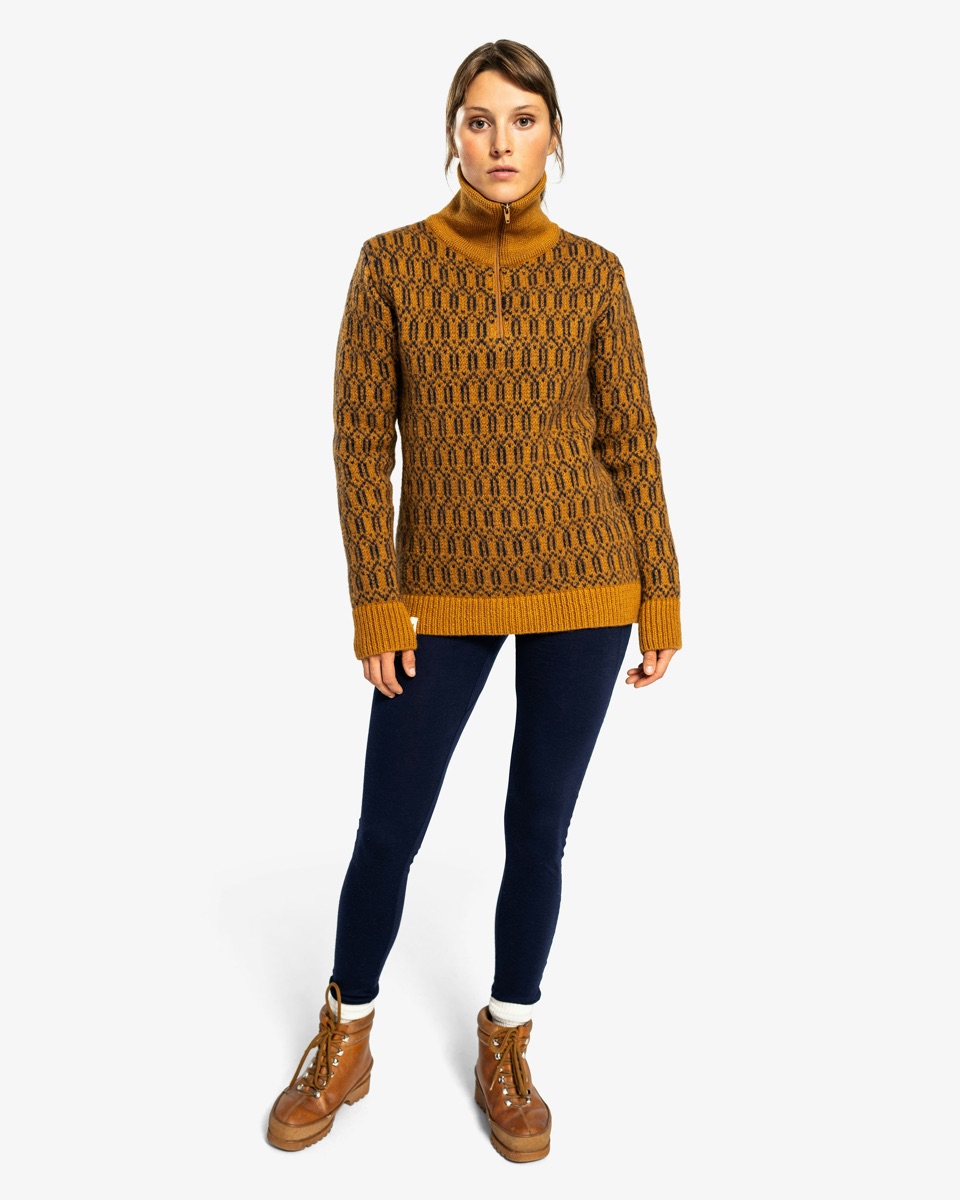 Ulvang Echo Half Zip Sweater Cathay Spice/Navy Blue