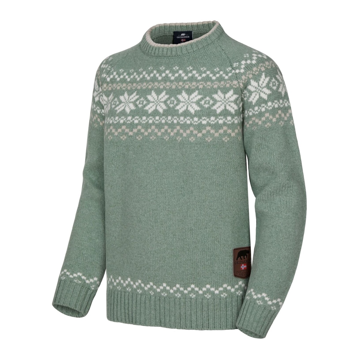 Gridarmor Kids' Snøkrystall Round Neck Ullgenser Green/White/Beige