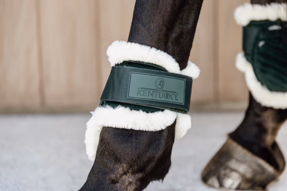 Vegan Sheepskin young horse fetlock boots Velvet dark green S