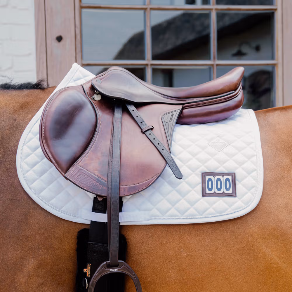 Saddle Pad diamond competiton with 2 numbers show jumping white