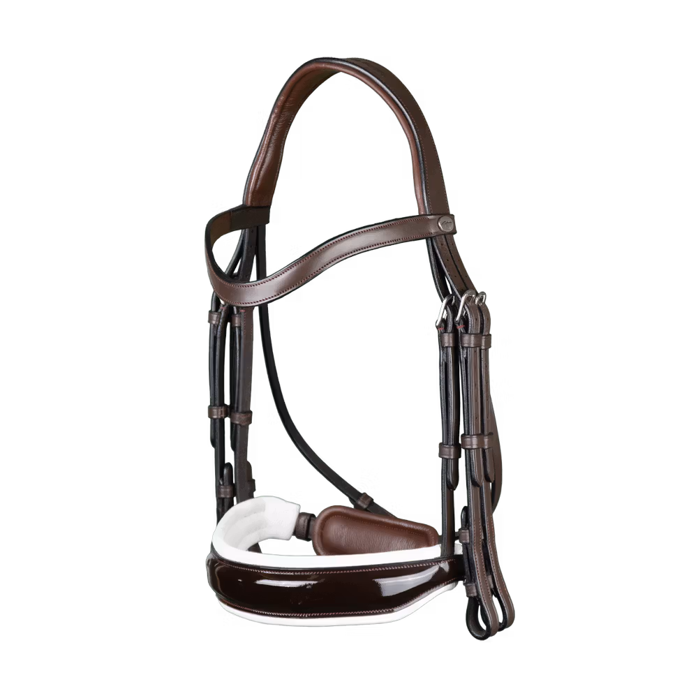 Patent Large Crank Noseband With White Padding Double Bridle