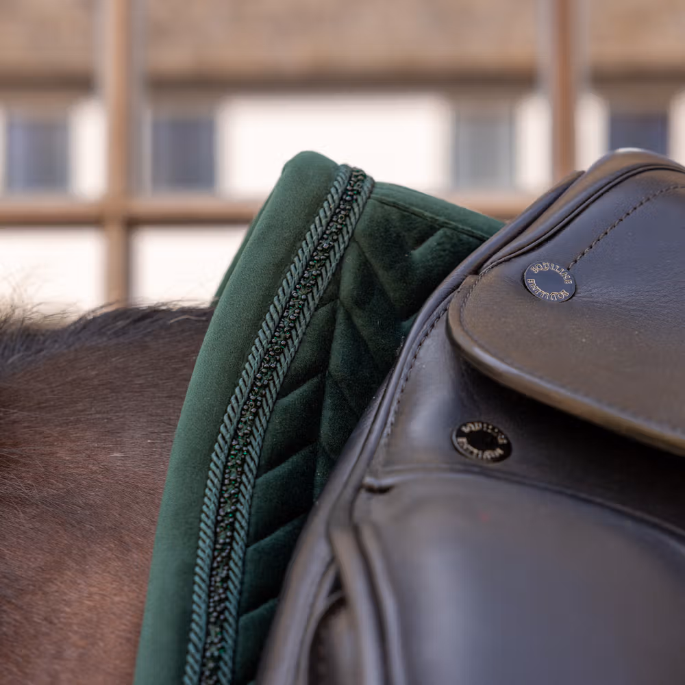 Saddle Pad velvet mini pearls dressage pine green