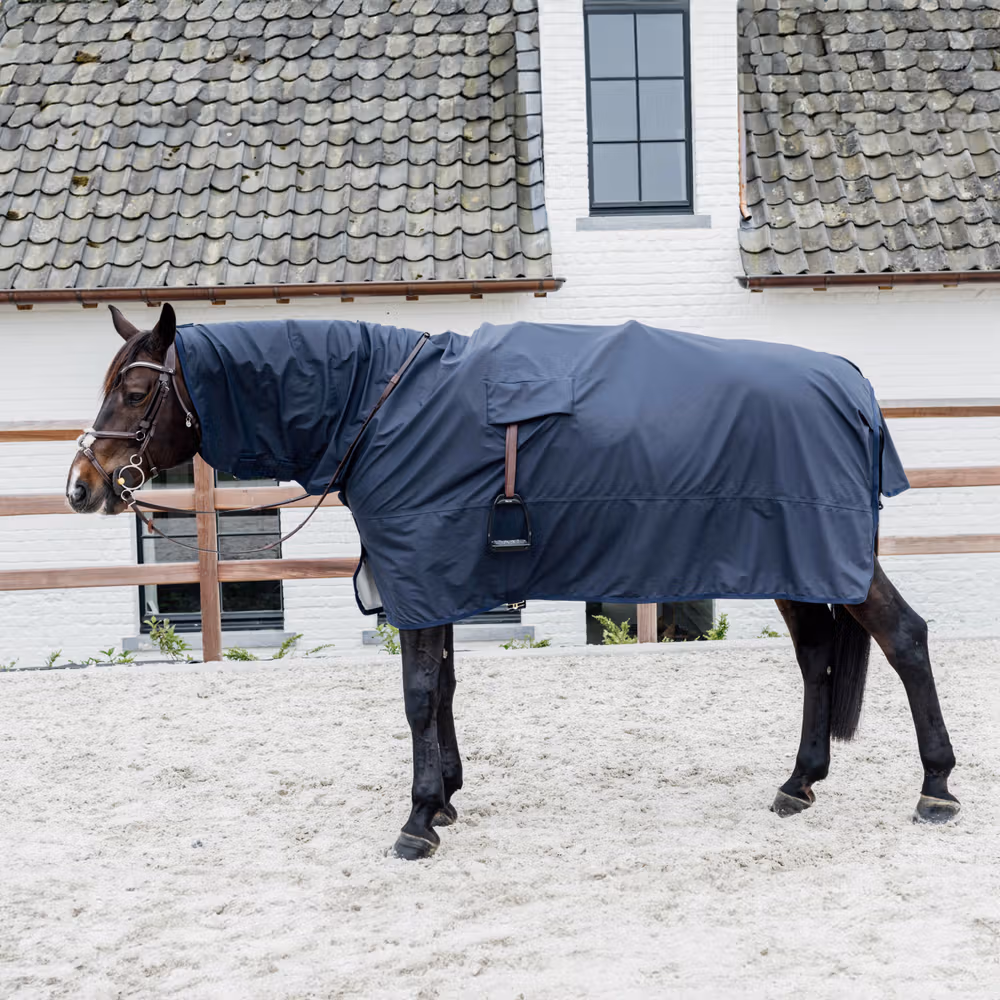 Rain coat 100% waterproof with stirrup holes navy Size L, 6'6-7'0