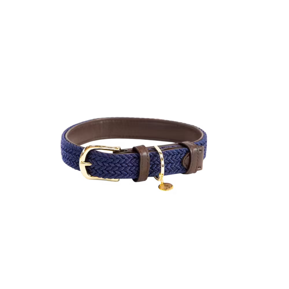 Plaited Nylon Dog collar navy S 42cm