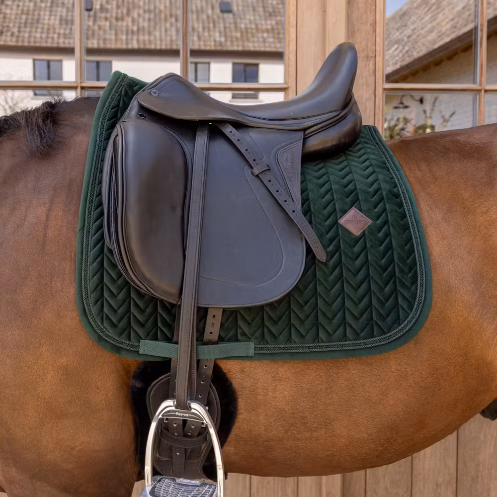 Saddle Pad velvet mini pearls dressage pine green