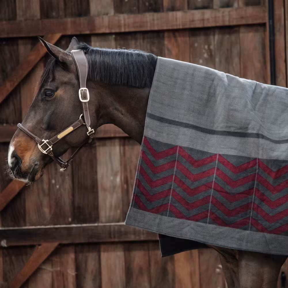 Heavy Fleece rug square fishbone grey/bordeaux 210x200cm