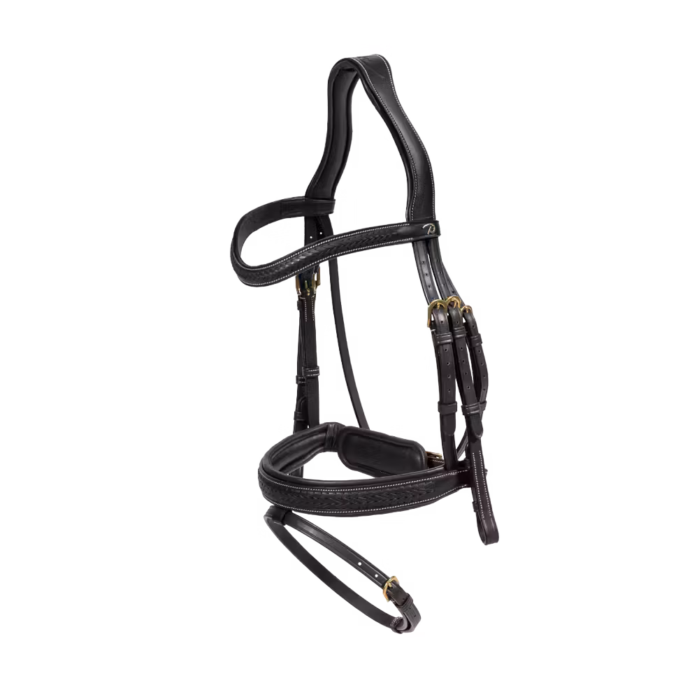 Plaited Flash Noseband Bridle with Pull back Brown Full D Collection