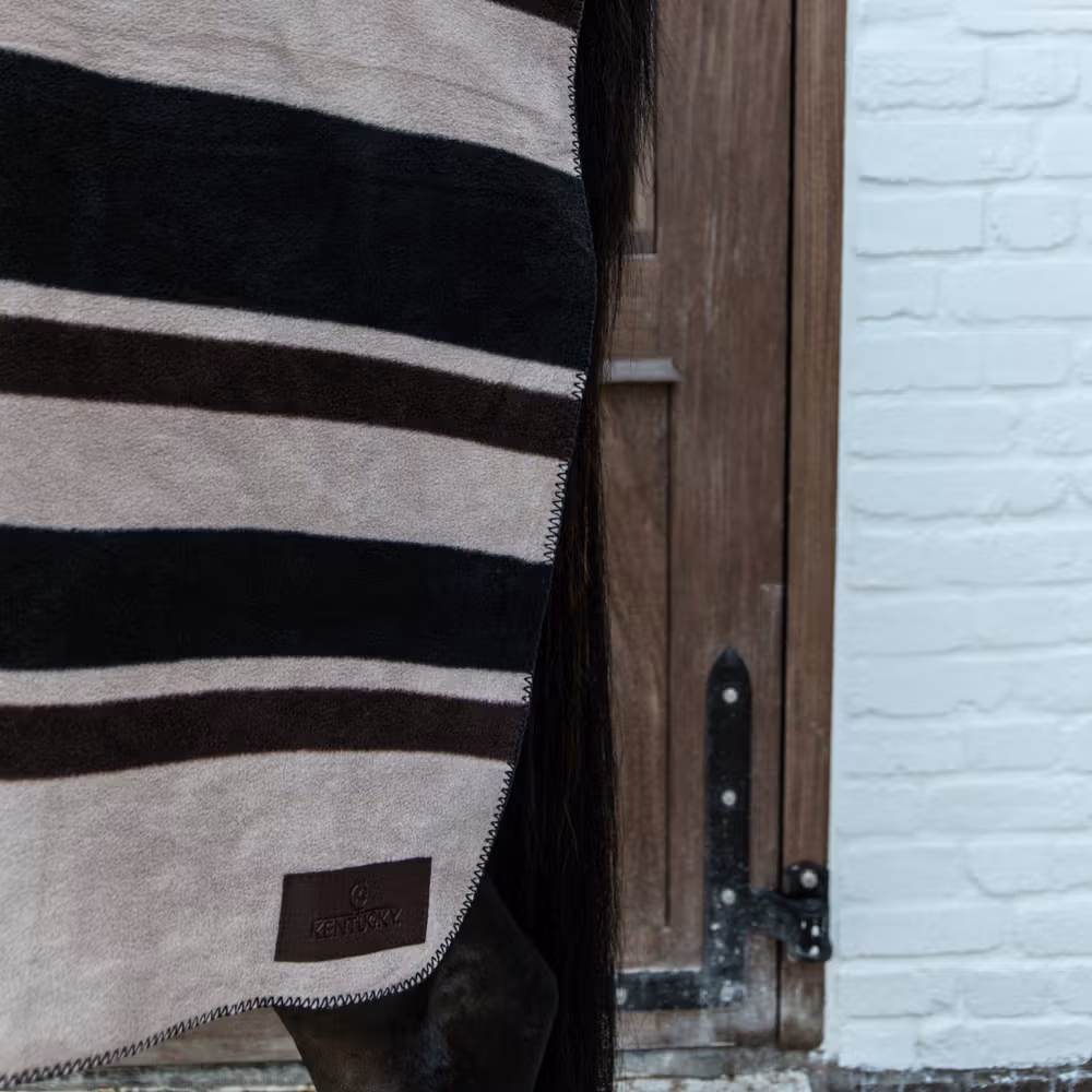 Heavy Fleece rug square stripes brown/beige 210x200cm