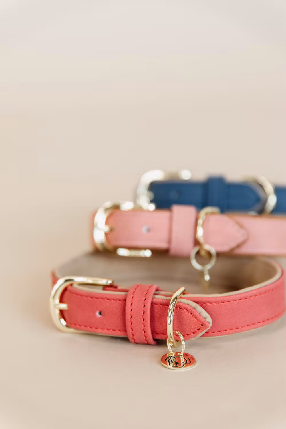 Dog collar vegan leather red/beige S 42cm