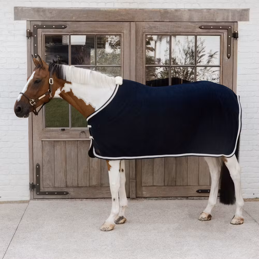 Fleece rug plaited rope navy 145-6'6