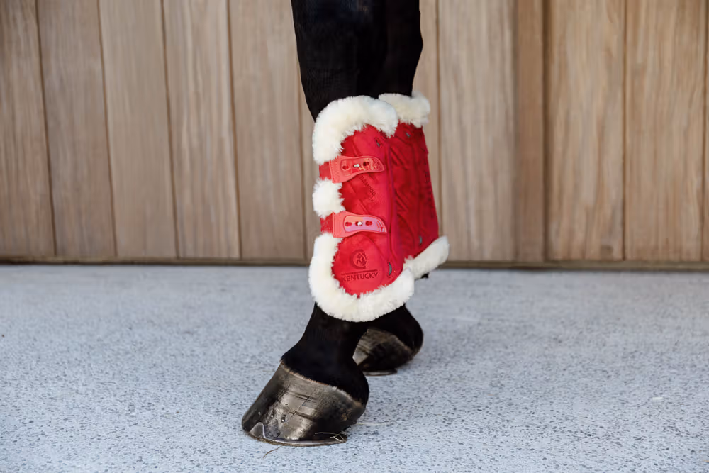 Vegan Sheepskin Tendon Boots bamboo Elastic Velvet red S