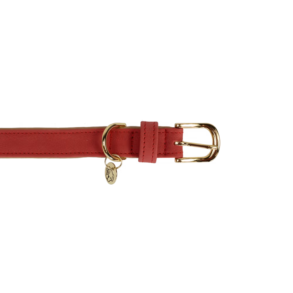 Dog collar vegan leather red/beige S 42cm