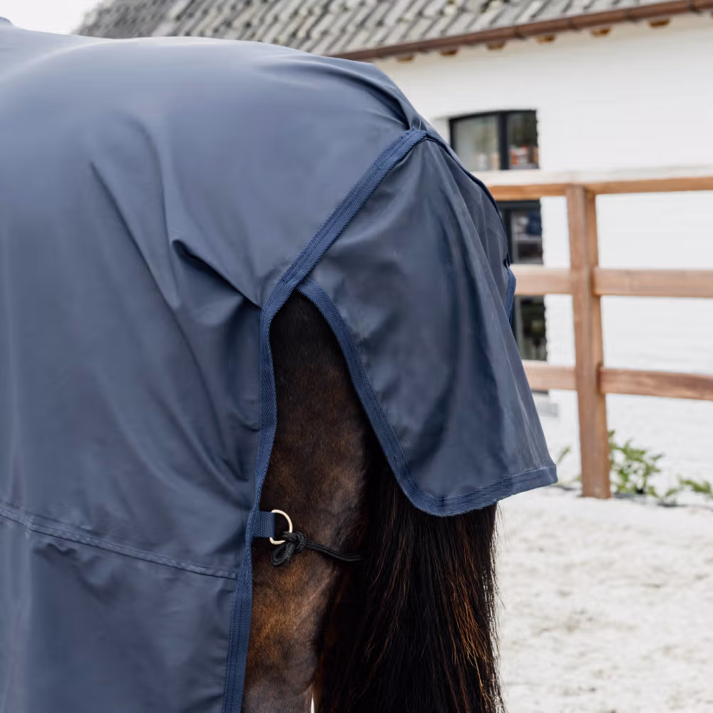 Rain coat 100% waterproof with stirrup holes navy Size L, 6'6-7'0