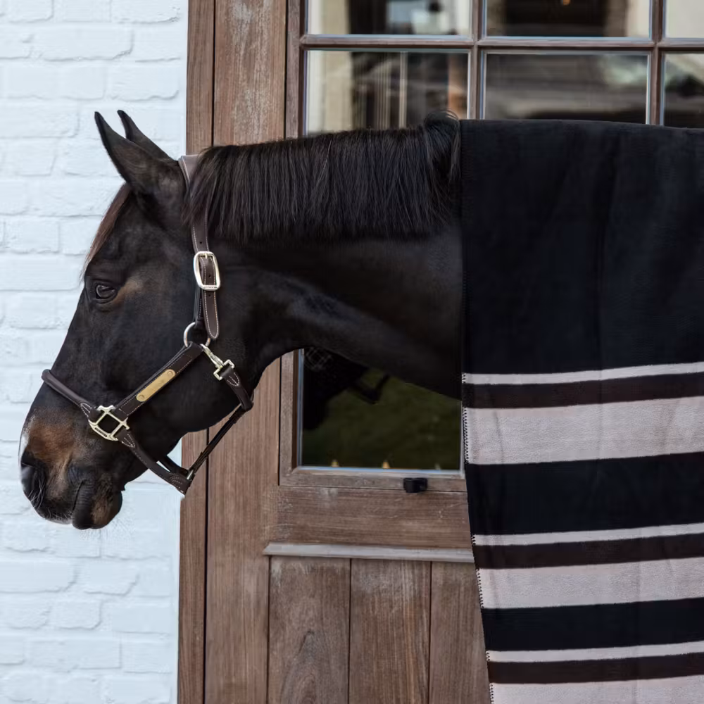 Heavy Fleece rug square stripes brown/beige 210x200cm