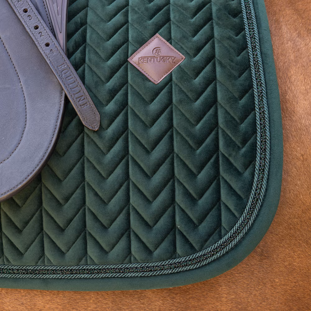 Saddle Pad velvet mini pearls dressage pine green